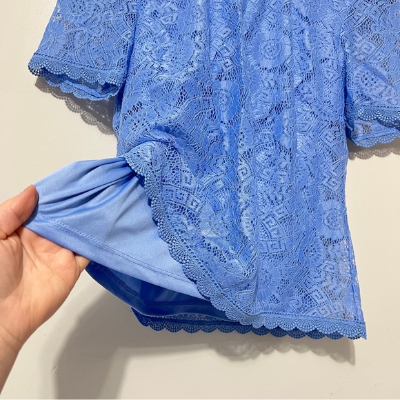 Pieces Short Sleeve Lace Top Women's Extra Small Periwinkle Quiet Luxury NWT - Picture 5 of 10